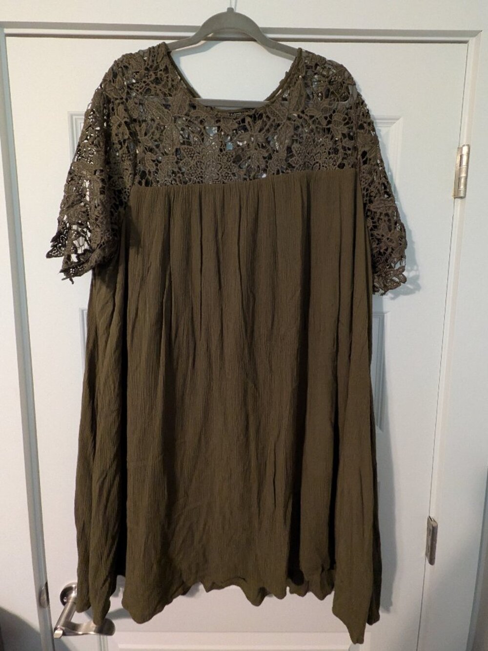 Lane Bryant Olive Green Lace Dress with Short Sleeves